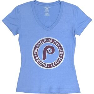 Wright & Ditson Philadelphia Phillies Shirt Womens L Blue V-Neck Cotton Tee MLB